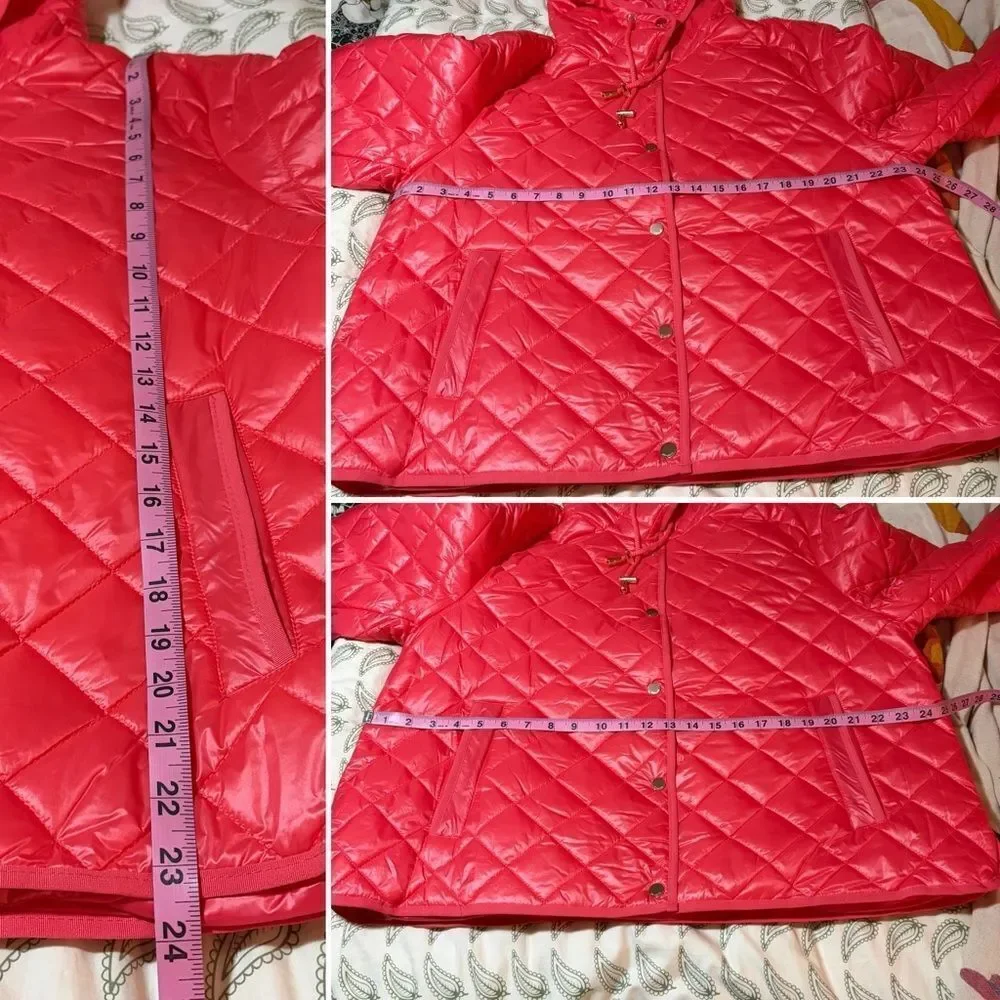 Kate Spade New York Travel Hooded Quilted Packable Puffer Jacket Coral XL NWT